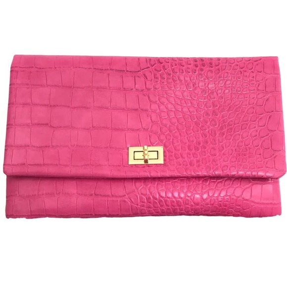 NWT Francesca's | Michele Croc Fold Over Crossbody, Fuchsia - Picture 6 of 8